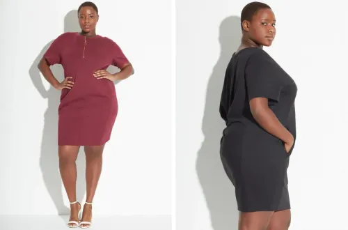 Two views of the See Rose Go Go-To Dress in red and black